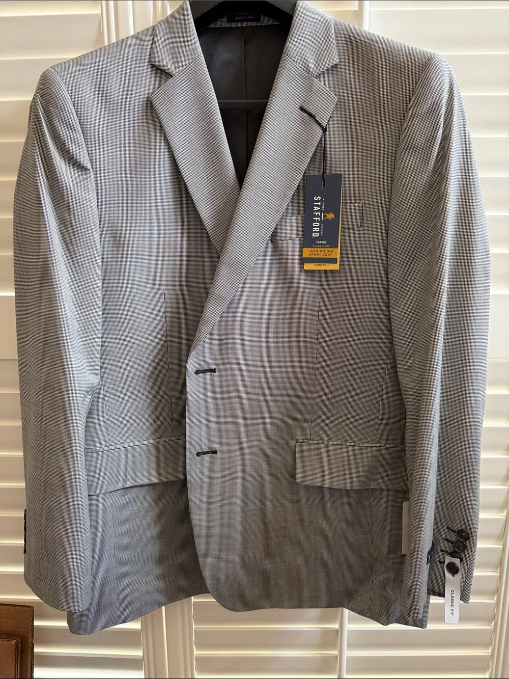 Stafford Black and White Hounds Men's Sport Coat Blazer - Classic Notch Lapel